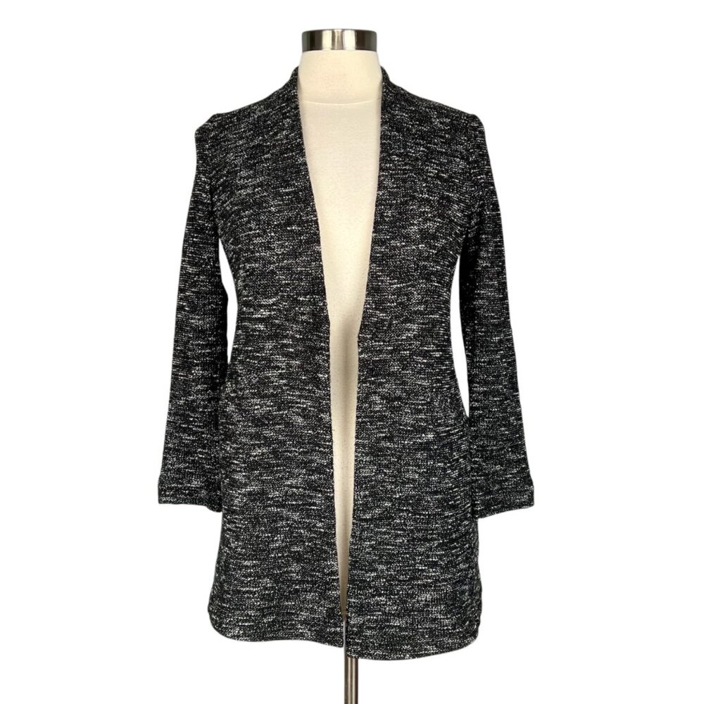 Eileen Fisher Womens Petite Cotton Knit Jacket Open Cardigan Black White size PP